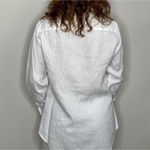 Pure Amici Classic White Linen Long Tunic Button Up Shirt Rounded Hem Sz S - Picture 5 of 16